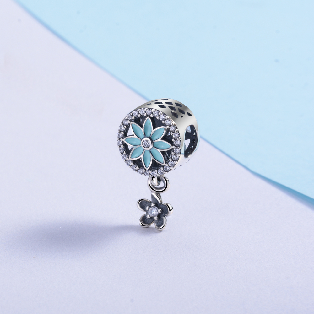 925 Sterling Silver Colorful Floral Relief Beads with Zircon