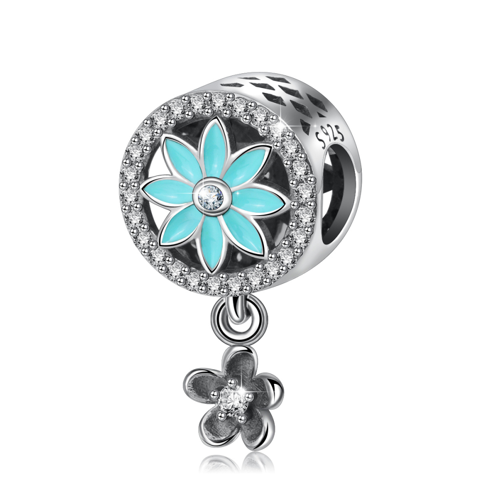 925 Sterling Silver Colorful Floral Relief Beads with Zircon