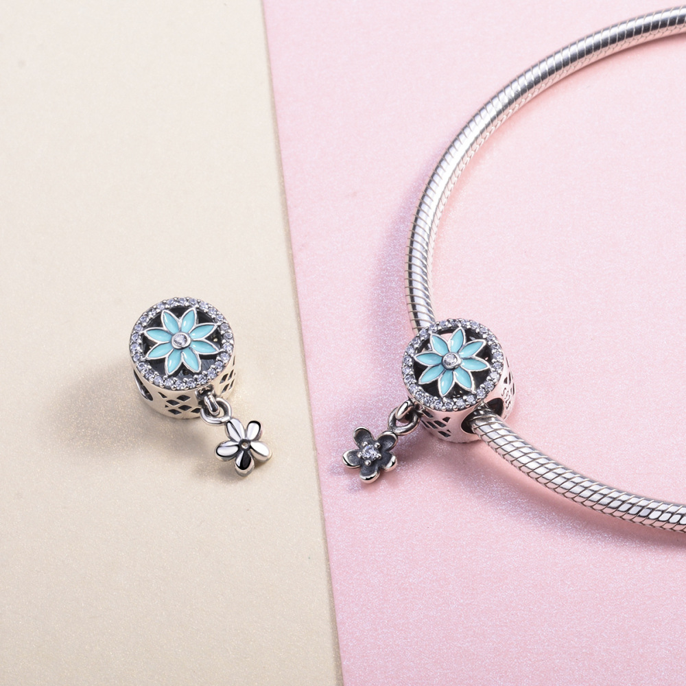 925 Sterling Silver Colorful Floral Relief Beads with Zircon