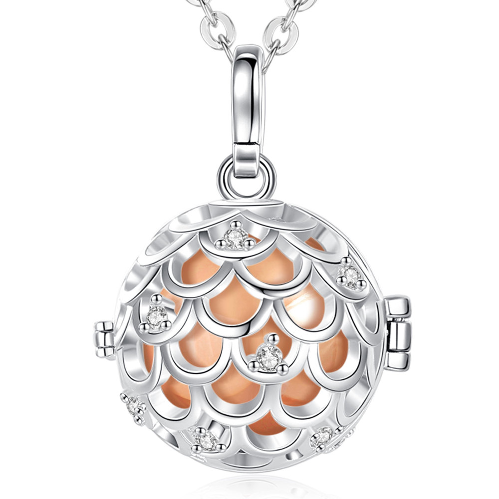Silver-Plated Fish Scale Design Chime Balls Cage Pendant