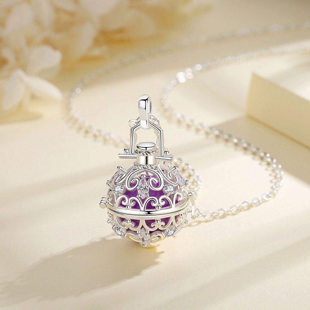 Vintage Flower Cubic Zirconia Chime Balls Cage Pendant