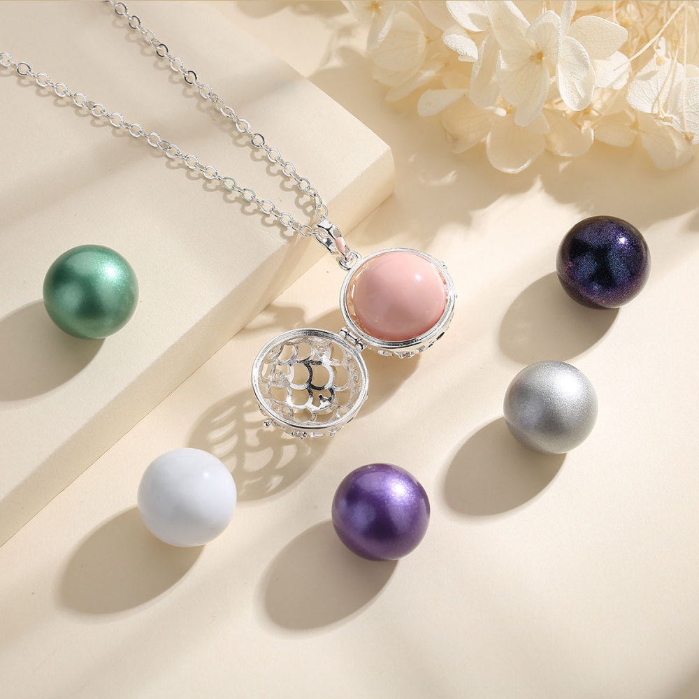 Silver-Plated Fish Scale Design Chime Balls Cage Pendant