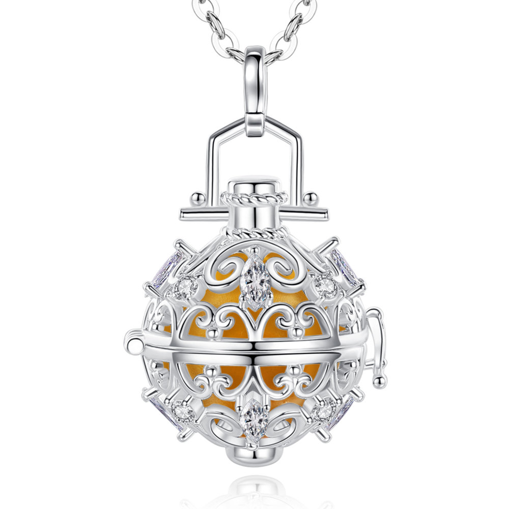 Vintage Flower Cubic Zirconia Chime Balls Cage Pendant
