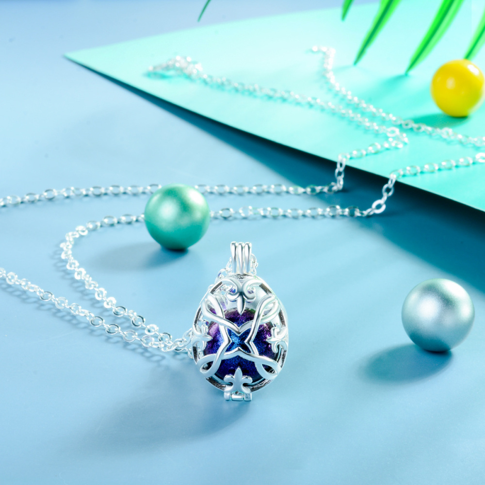 Elegant Iris Oval Lotus Angel Chime Wish Ball Necklace
