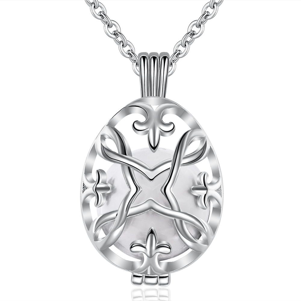 Elegant Iris Oval Lotus Angel Chime Wish Ball Necklace
