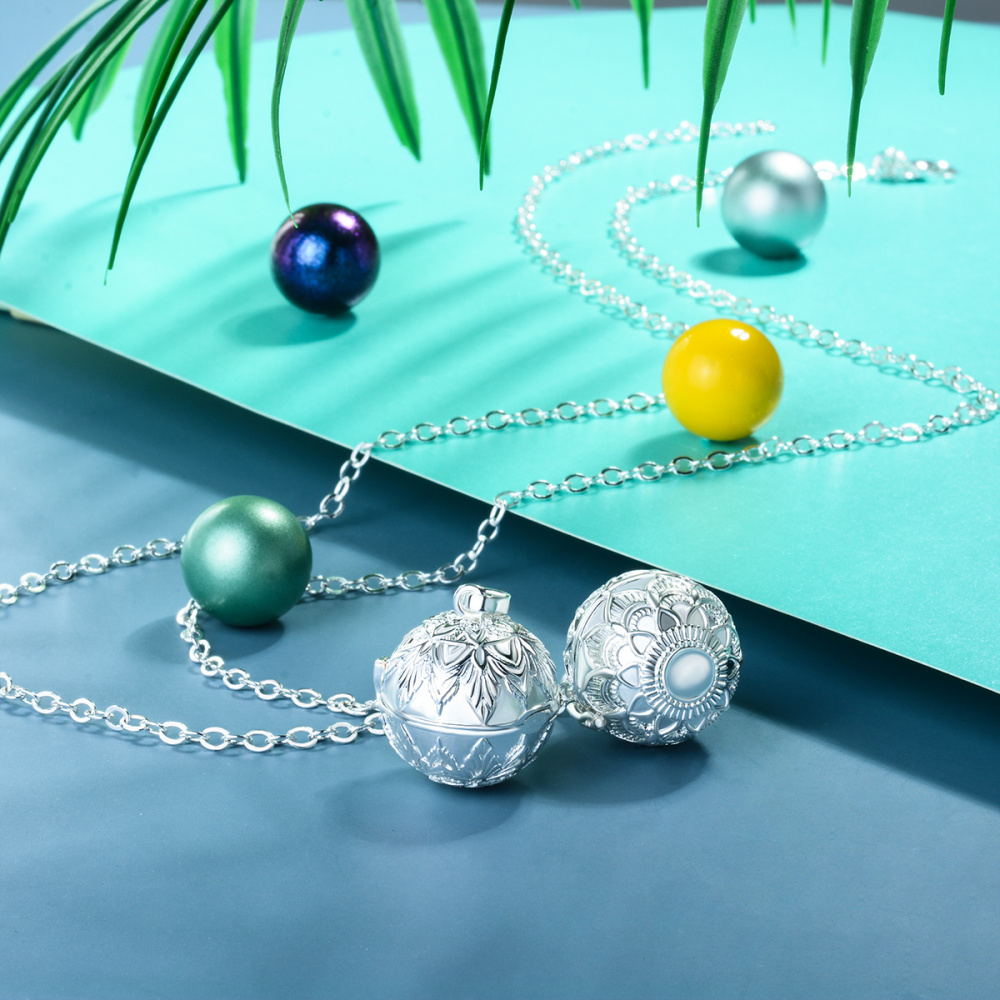 Leaf Design Angel Interchangeable Chime Wish Ball Necklace