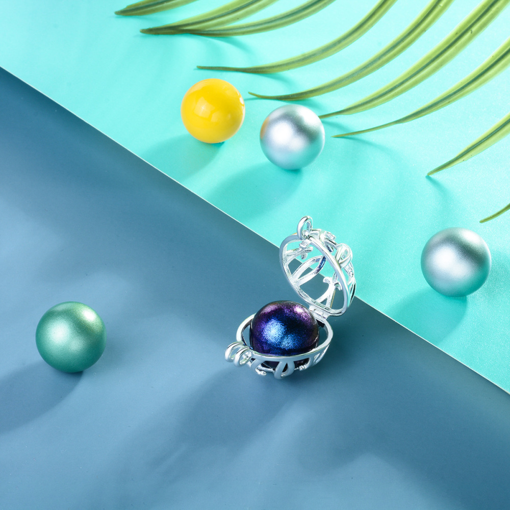 Elegant Iris Oval Lotus Angel Chime Wish Ball Necklace