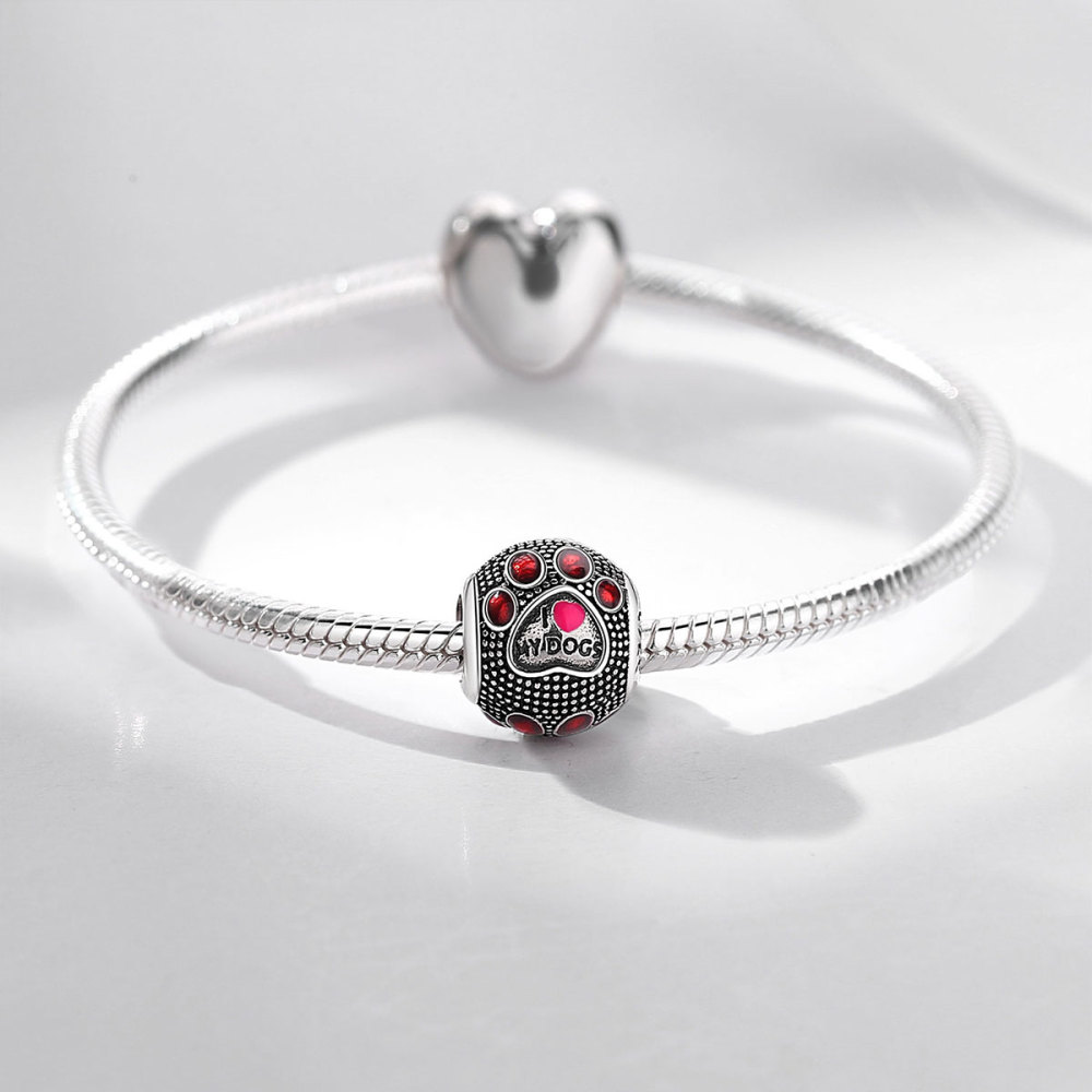 Vintage-Inspired 925 Sterling Silver Beads with Red Paw Print