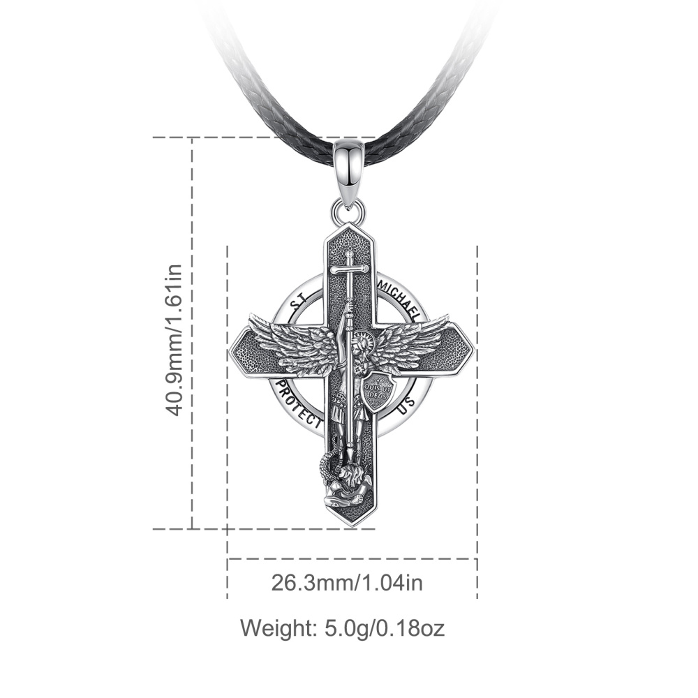 925 Sterling Silver St. Michael Archangel Cross Pendant Necklace