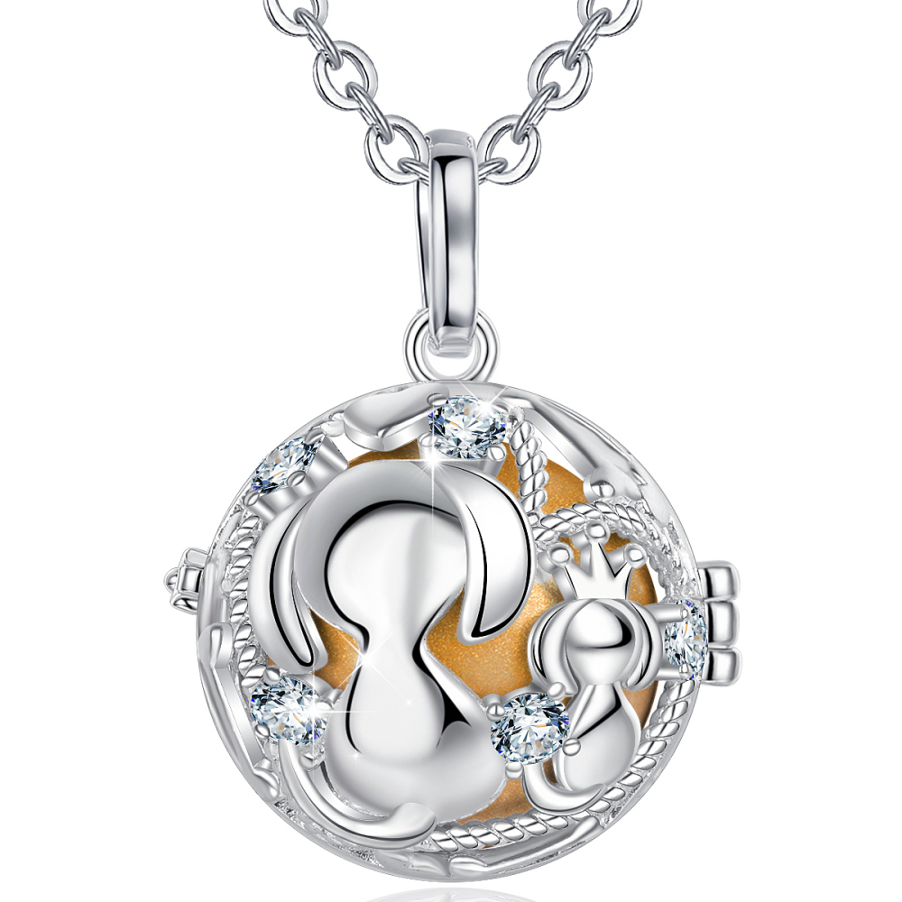 Mother and Child Cat Angel Chime Wish Ball Necklace