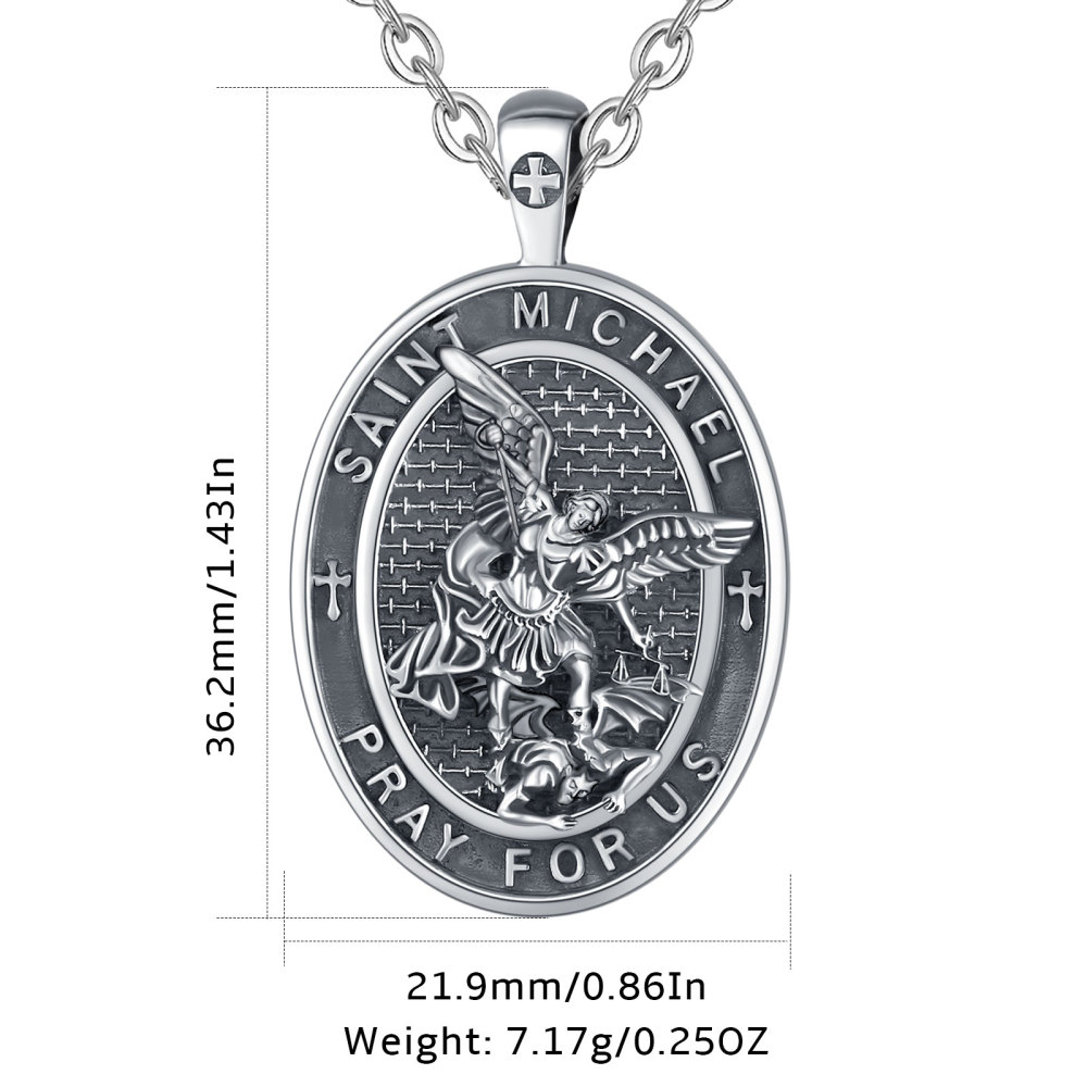 925 Sterling Silver Saint Michael Pendant Necklace