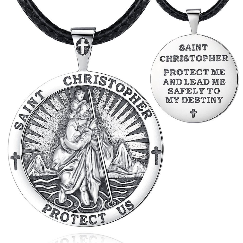 925 Sterling Silver Saint Christopher Pendant Necklace