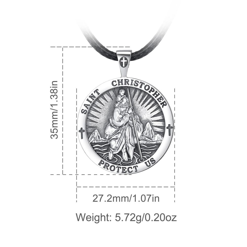925 Sterling Silver Saint Christopher Pendant Necklace