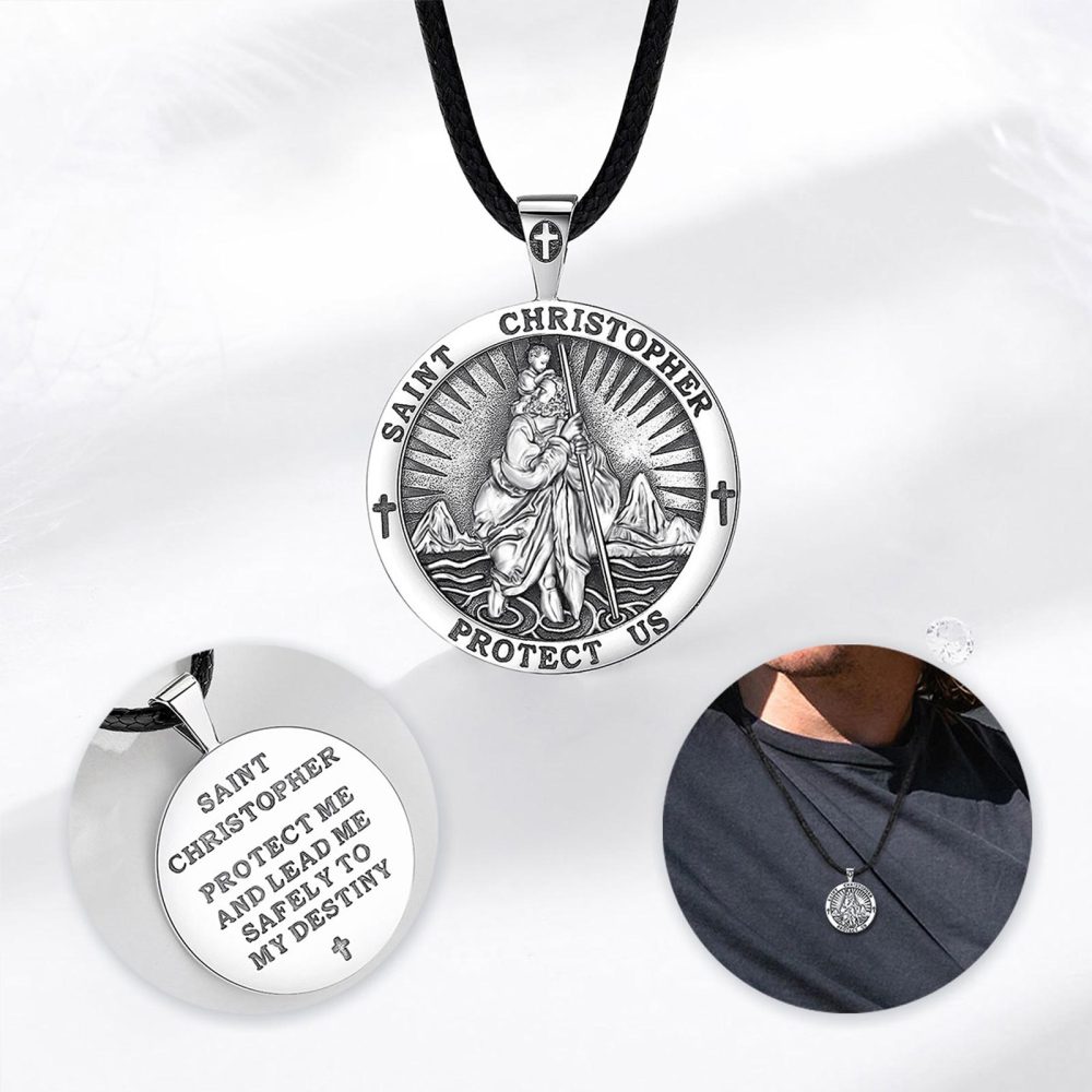 925 Sterling Silver Saint Christopher Pendant Necklace