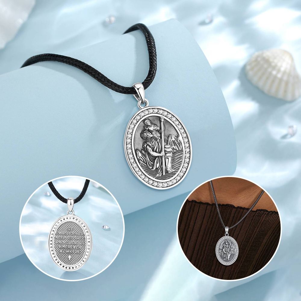 925 Sterling Silver St. Christopher Pendant with Zircon