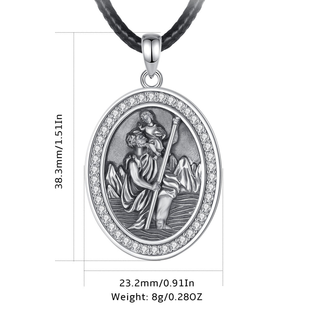 925 Sterling Silver St. Christopher Pendant with Zircon