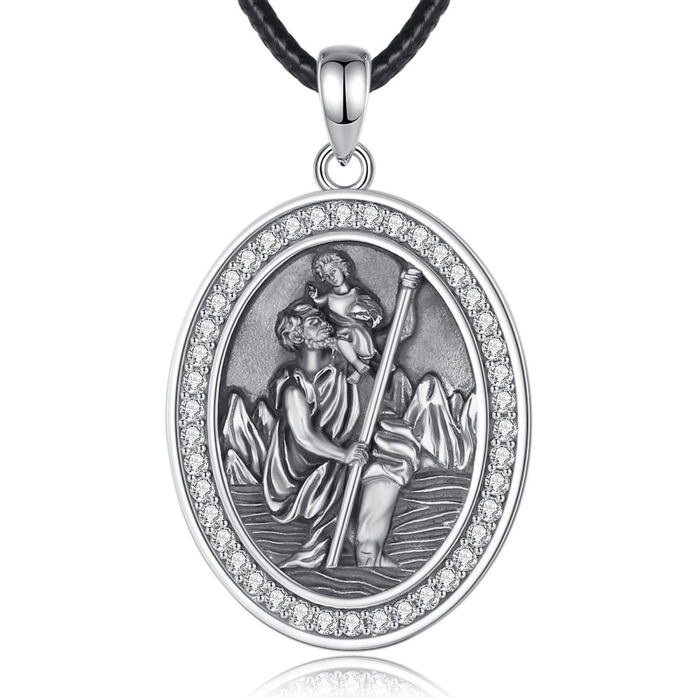 925 Sterling Silver St. Christopher Pendant with Zircon