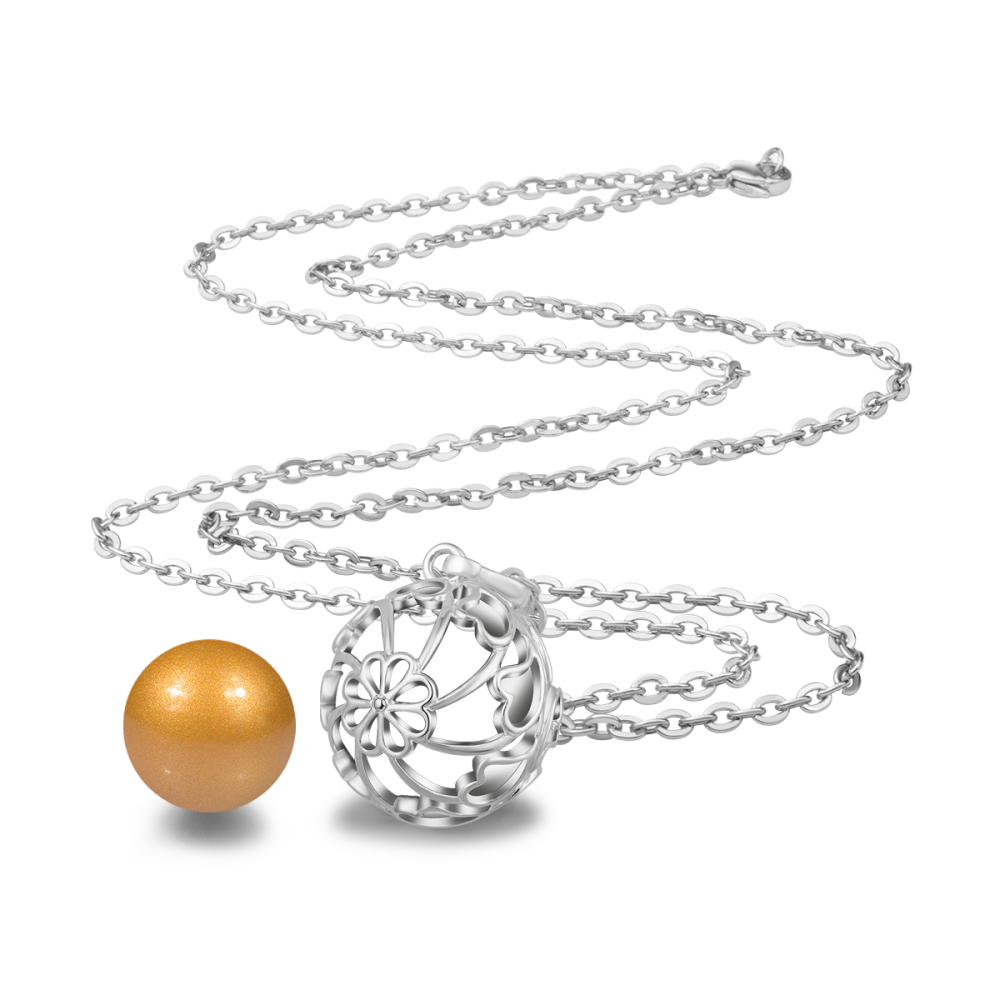Flower Heart Chime Ball Cage Necklace