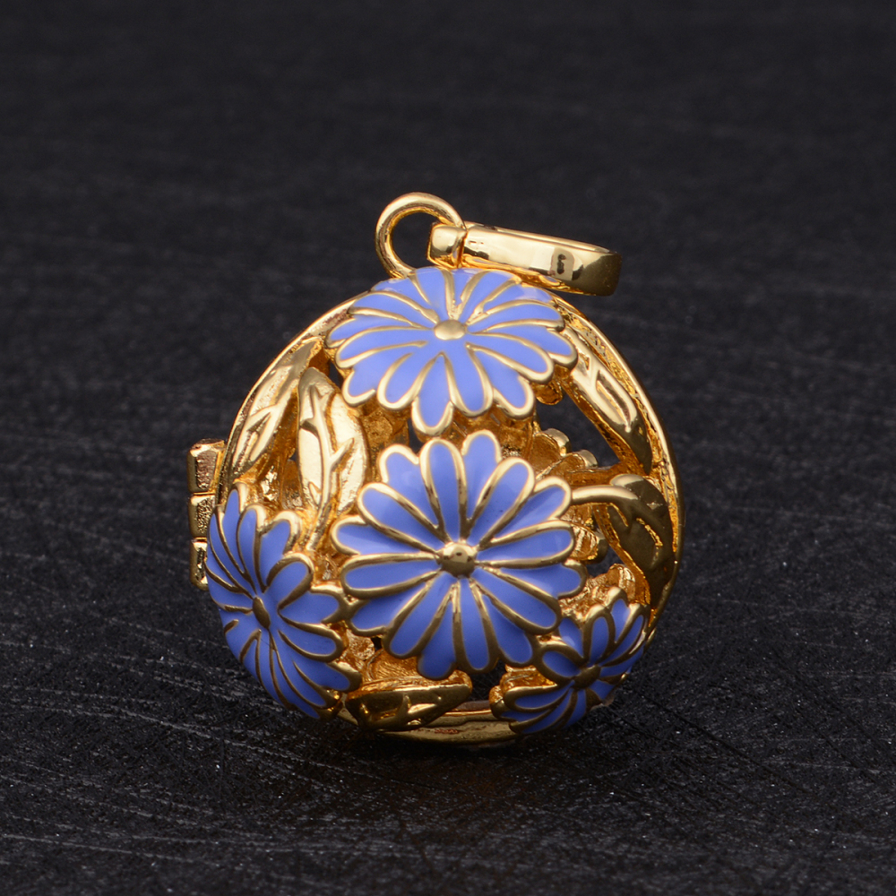 Gold-Plated Copper Blue Daisy Chime Ball Necklace