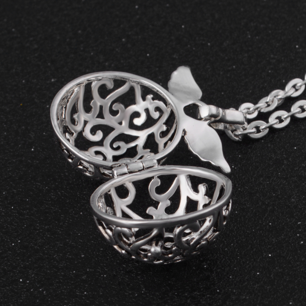 Vintage Oxidized Angel Wings Prayer Bell Cage Pendant