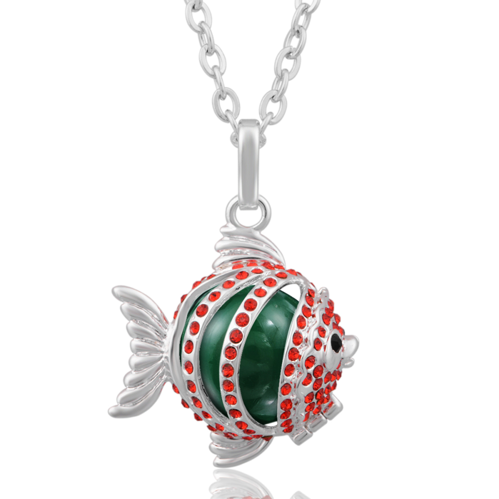 Red Zircon Fish-Shaped Harmony Ball Cage Pendant