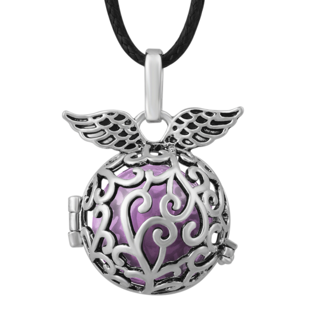 Vintage Oxidized Angel Wings Prayer Bell Cage Pendant