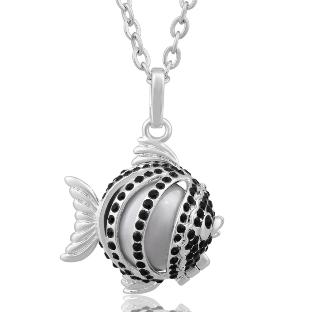 Black Zircon Fish-Shaped Harmony Ball Necklace