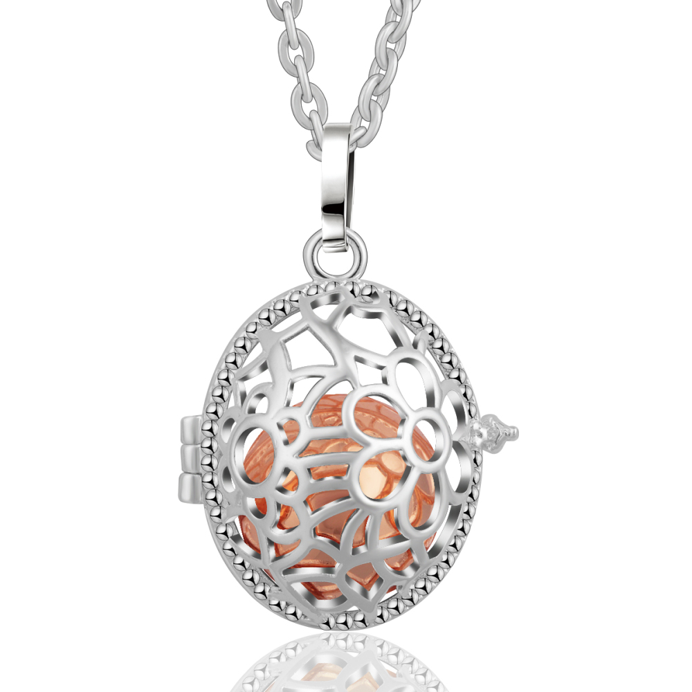 Oval Flower Design Chime Ball Jewelry Cage Pendant