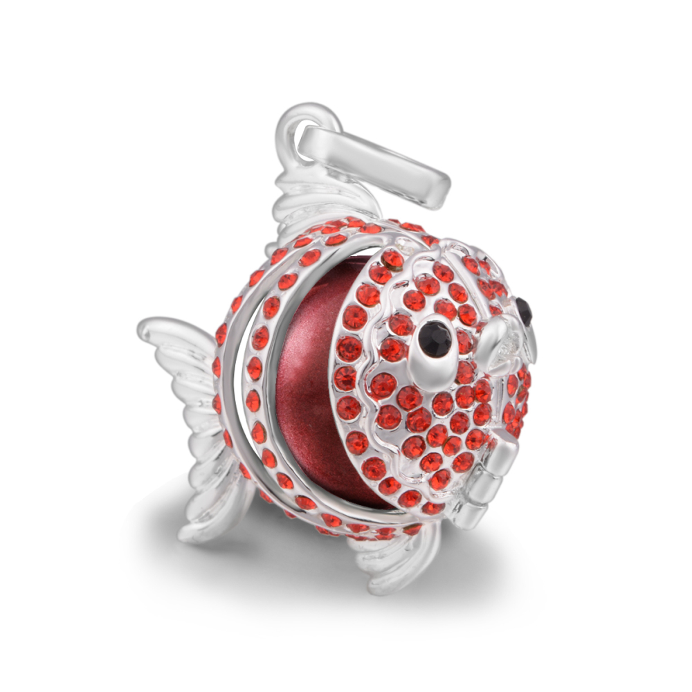 Red Zircon Fish-Shaped Harmony Ball Cage Pendant