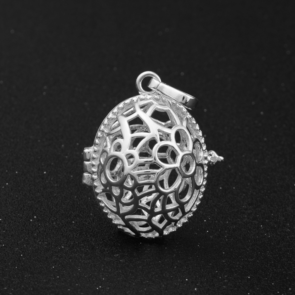 Oval Flower Design Chime Ball Jewelry Cage Pendant