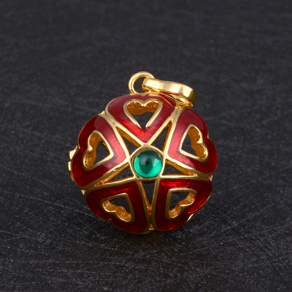 Gold-Plated Copper Green Zircon Red Hearts Angel Caller Pendant