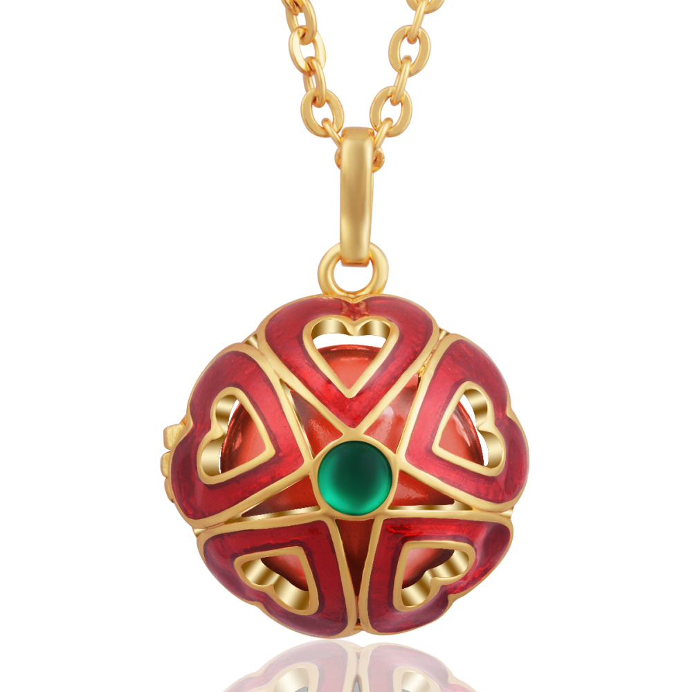 Gold-Plated Copper Green Zircon Red Hearts Angel Caller Pendant