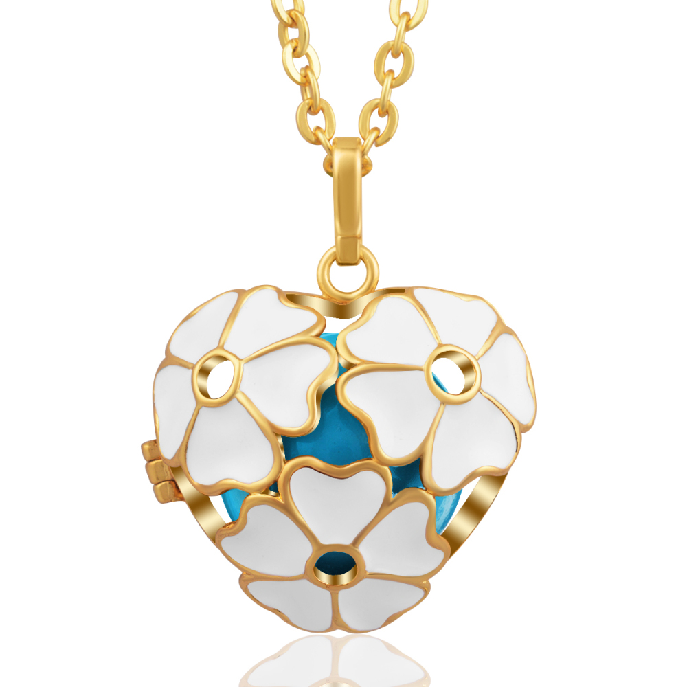 Gold-Plated Copper White Floral Design Hearts Angel Caller Pendant