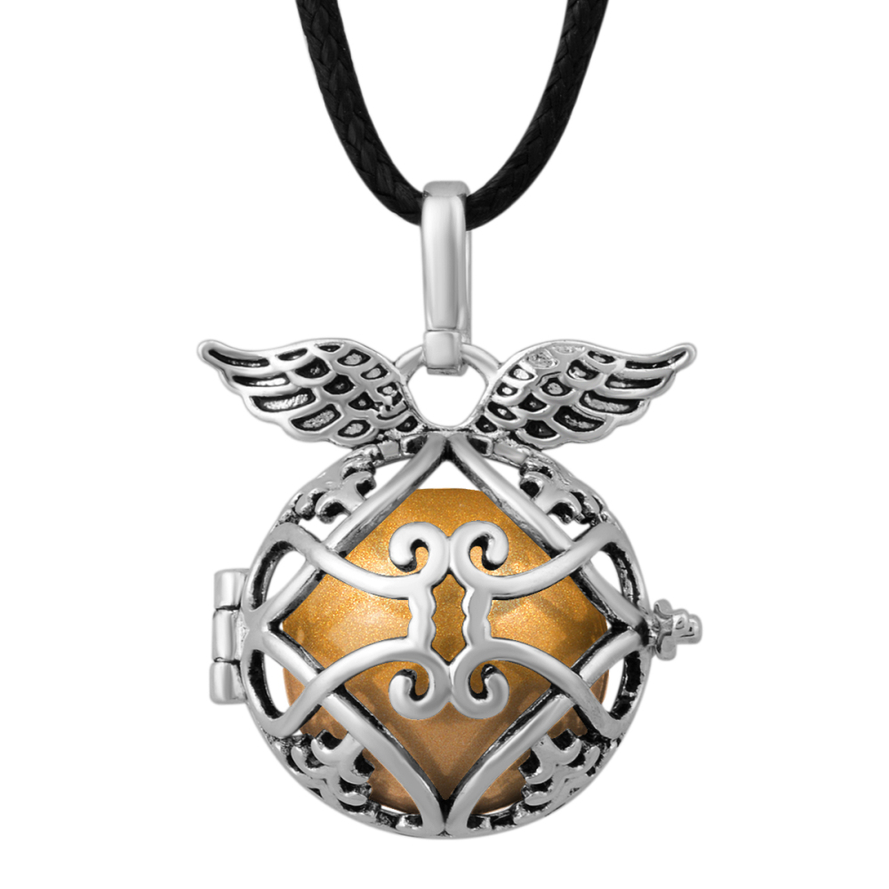Vintage Oxidized Angel Wings Prayer Bell Cage Pendant