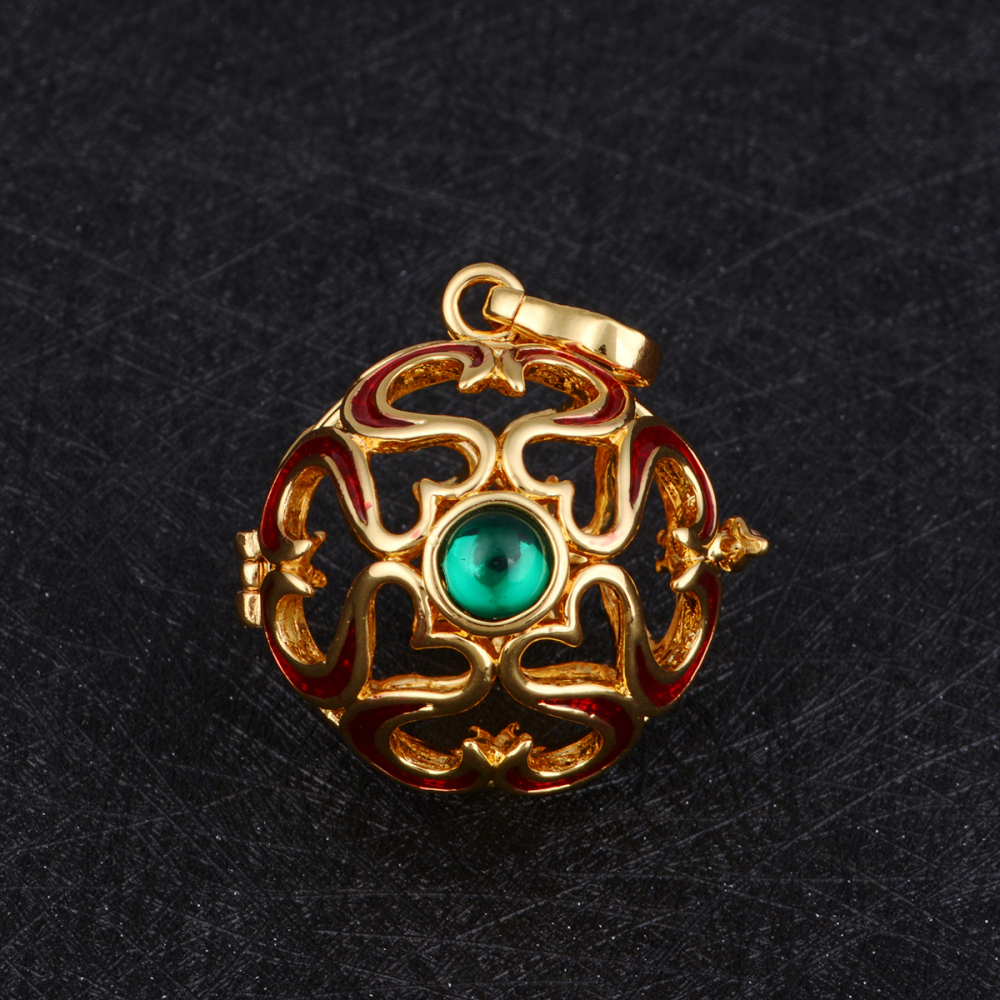 Green Zircon Gold-Plated Copper Heart Chime Ball Necklace