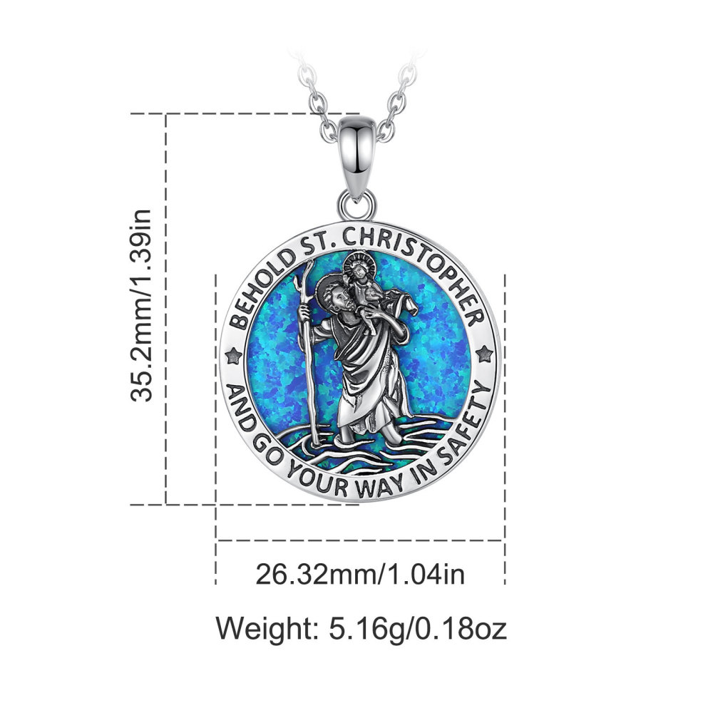925 Sterling Silver Saint Christopher Opal Pendant Necklace