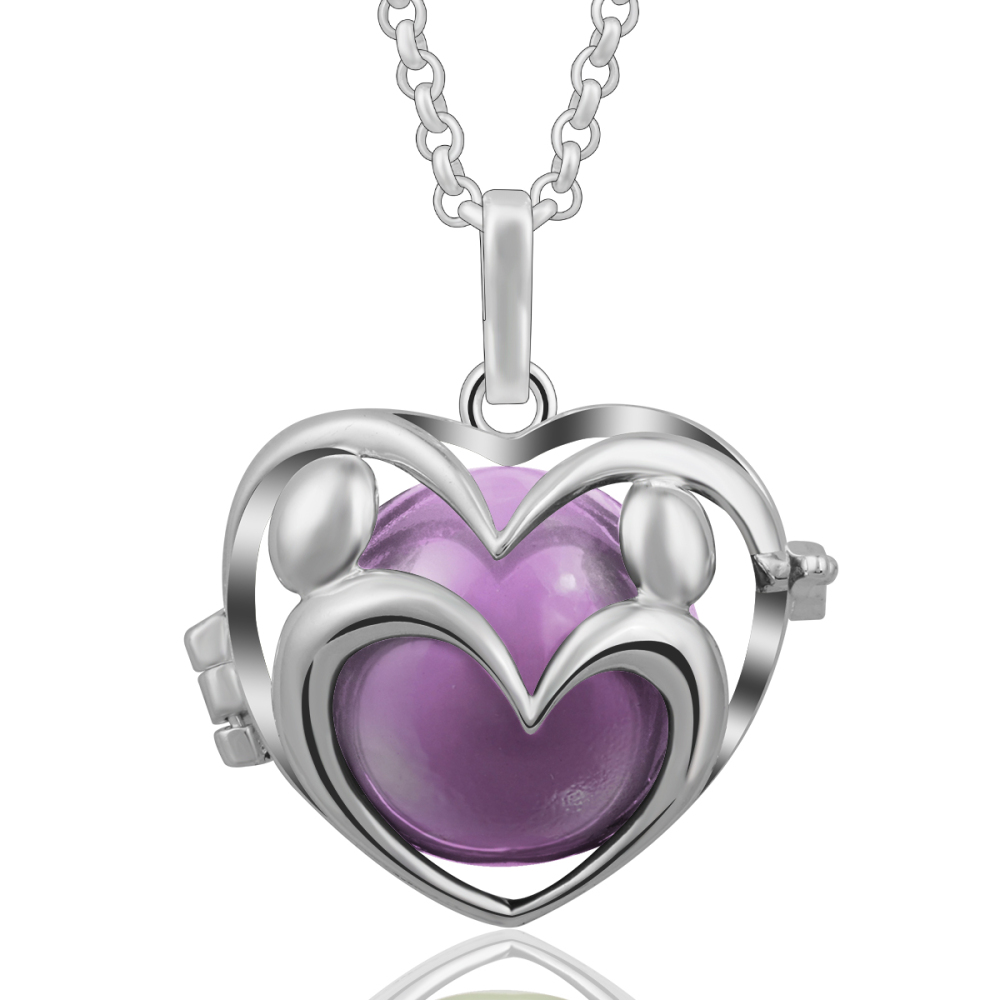Heart Silver-Plated Parent Love Chime Ball Jewelry Cage Pendant