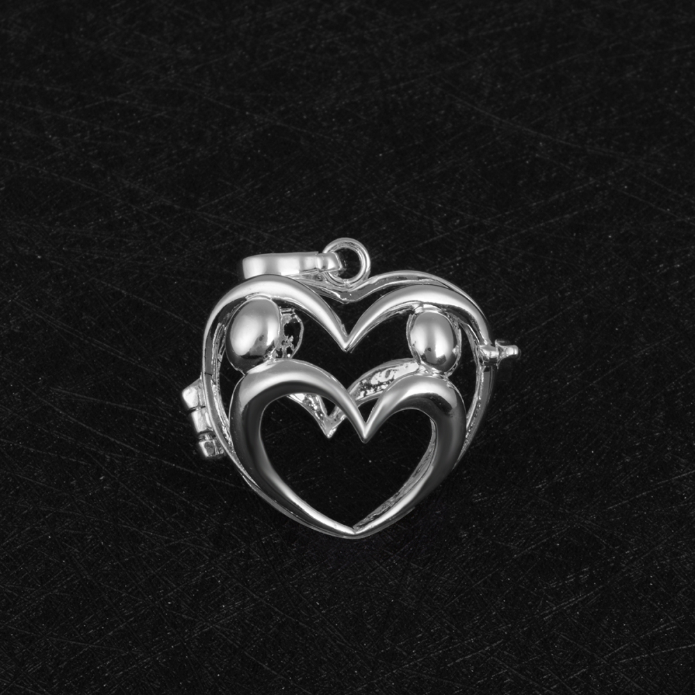 Heart Silver-Plated Parent Love Chime Ball Jewelry Cage Pendant