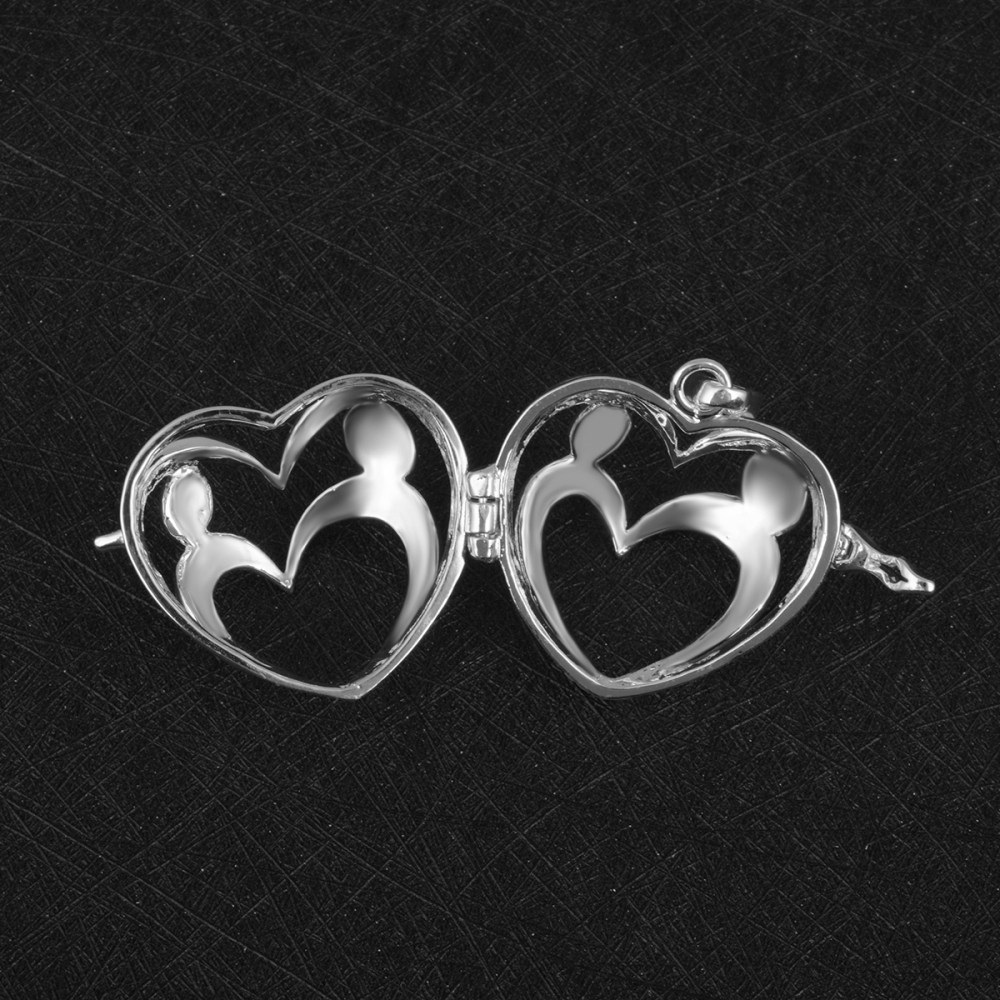 Heart Silver-Plated Parent Love Chime Ball Jewelry Cage Pendant