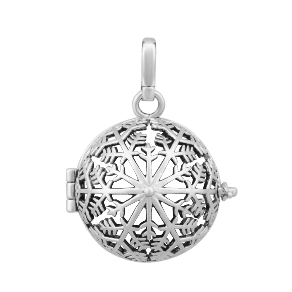 Snowflake Silver-Plated Chime Ball Jewelry Cage Pendant