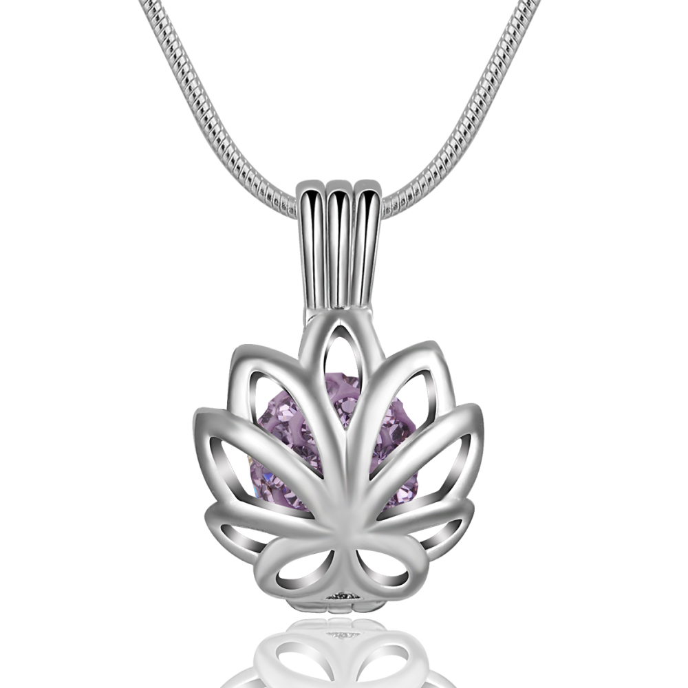 Silver-Plated Diamond Balls Lotus Flower Cage Pendant