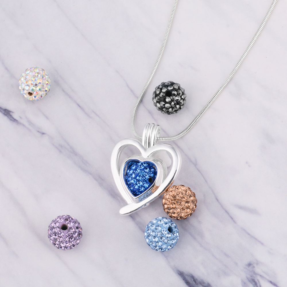 Customizable Colored Diamond Balls Heart Shaped Cage Pendant