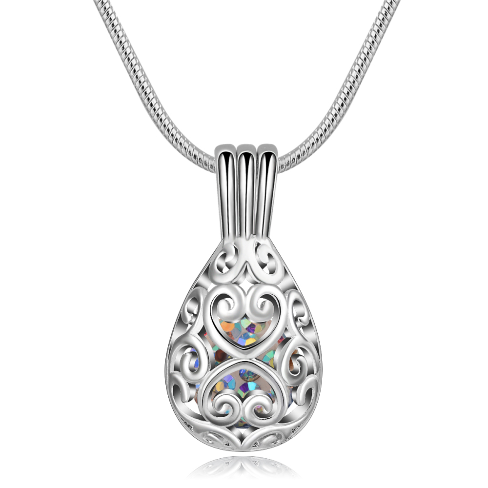 Colored Diamond Balls Heart Drop Cage Pendant