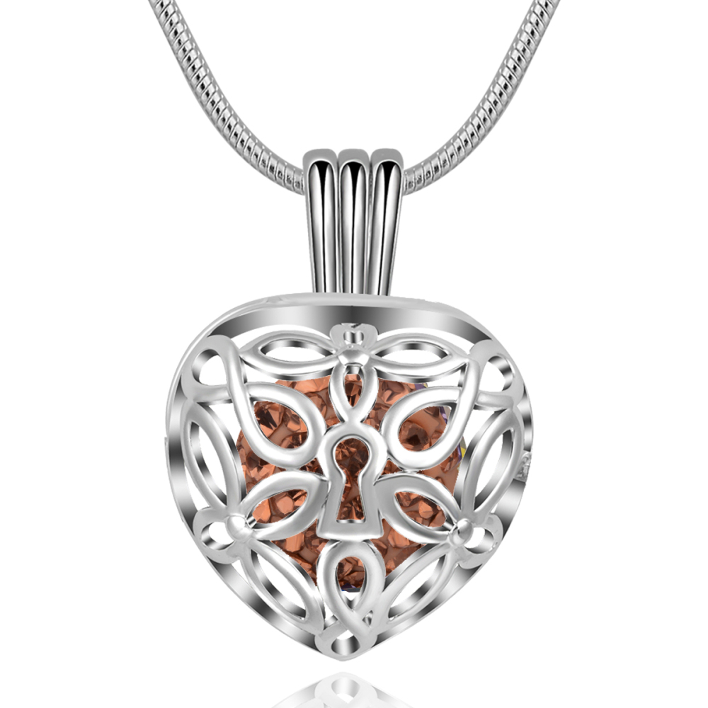 Diamond Balls Heart & Lock Cage Necklace