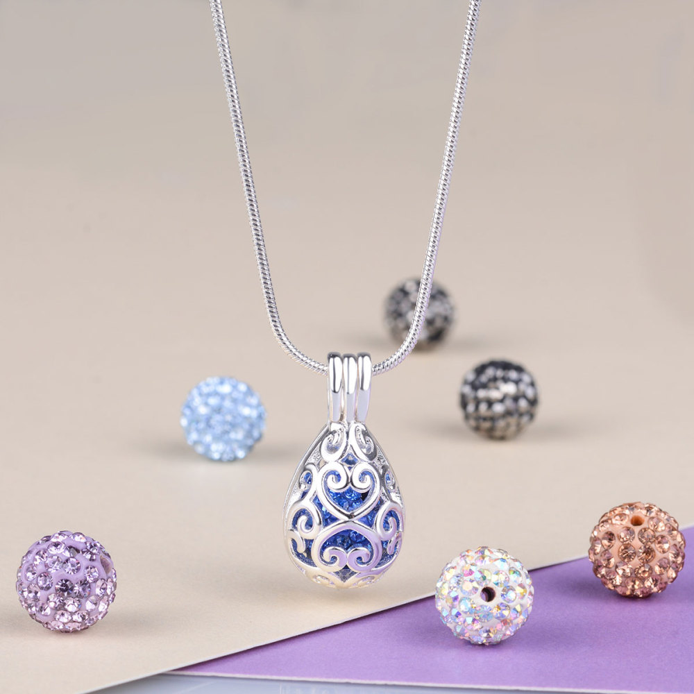 Colored Diamond Balls Heart Drop Cage Pendant