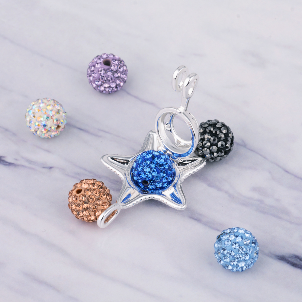 Colored Diamond Balls Starfish Design Cage Pendant