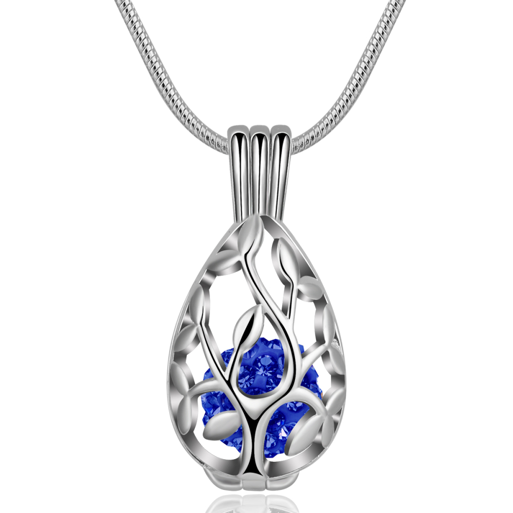 Silver-Plated Tree of Life Diamond Ball Cage Necklace