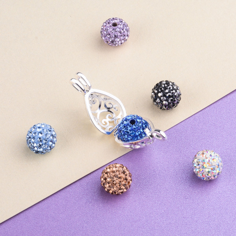 Colored Diamond Balls Heart Drop Cage Pendant