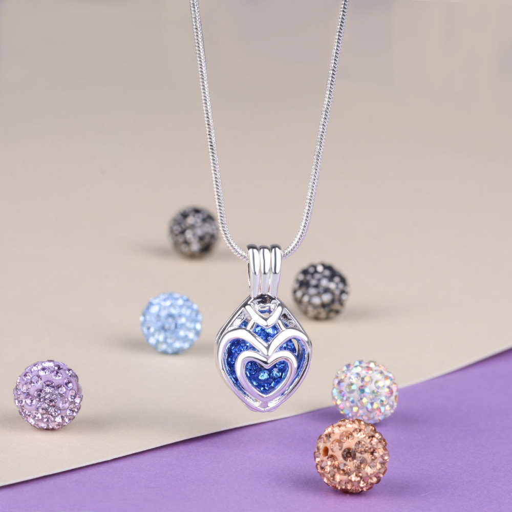 Customizable Diamond Balls Heart Cage Pendant