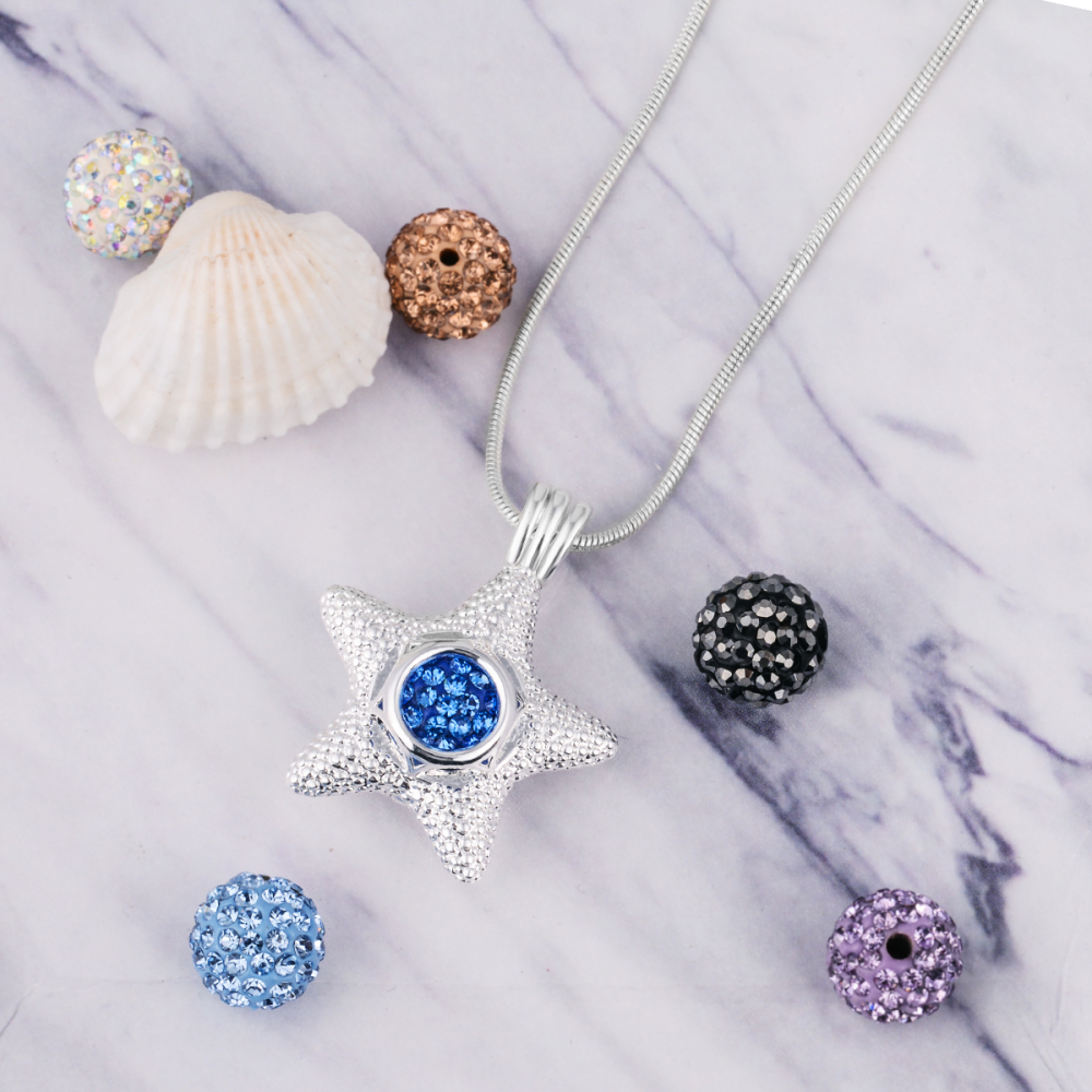 Colored Diamond Balls Starfish Design Cage Pendant